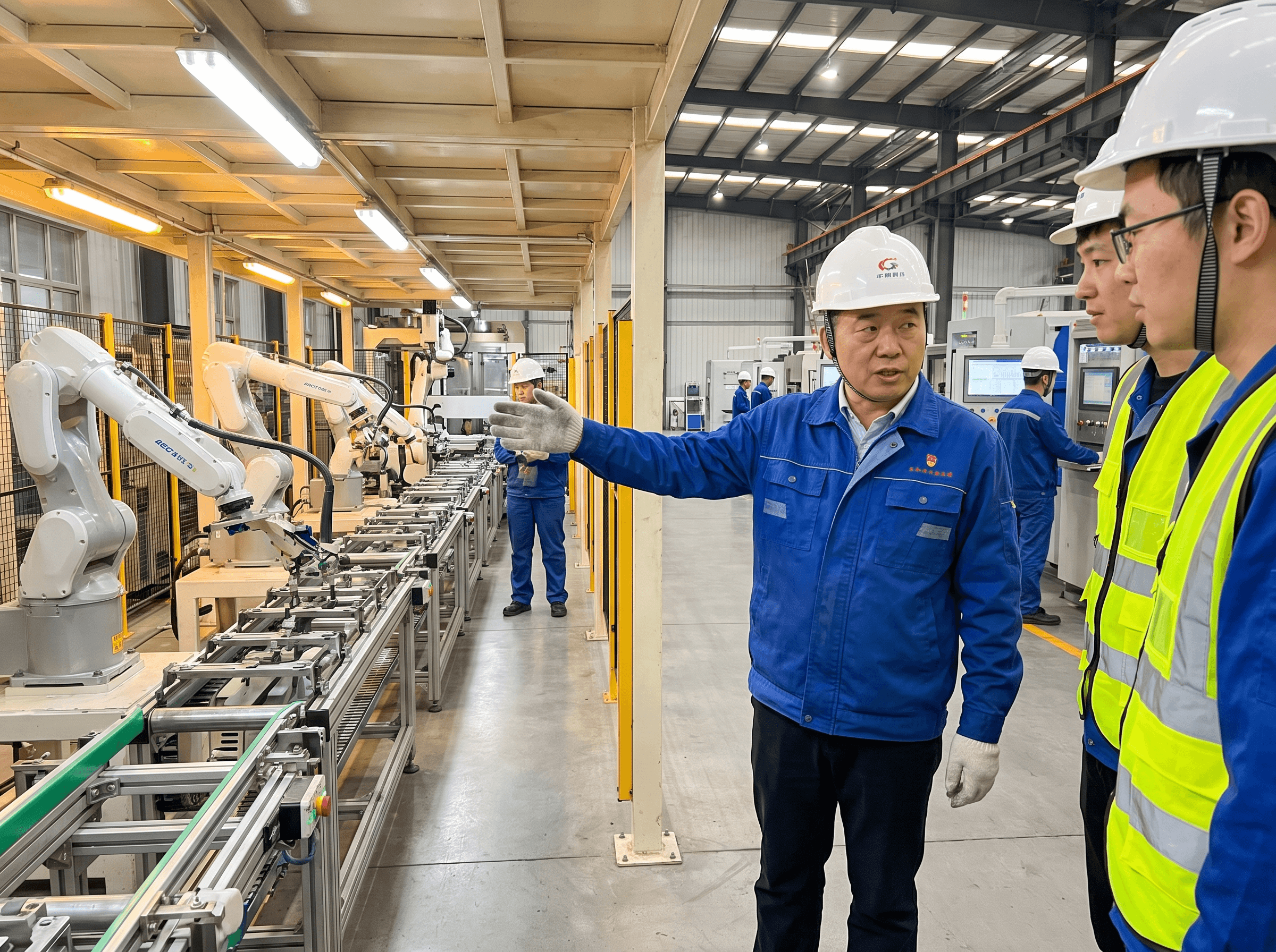 GTrade team reviewing a blueprint with a factory manager